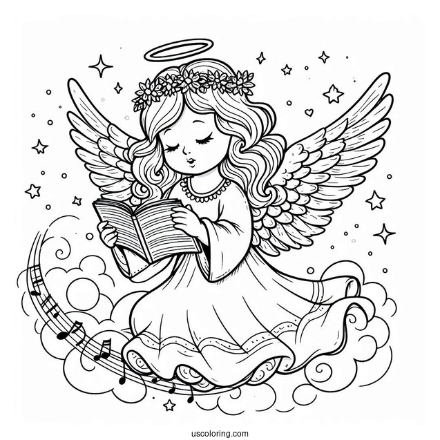 Coloring Page Of Angel Playing Music