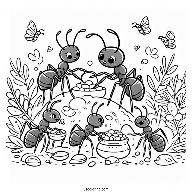 Ant Coloring Page Gathering Food