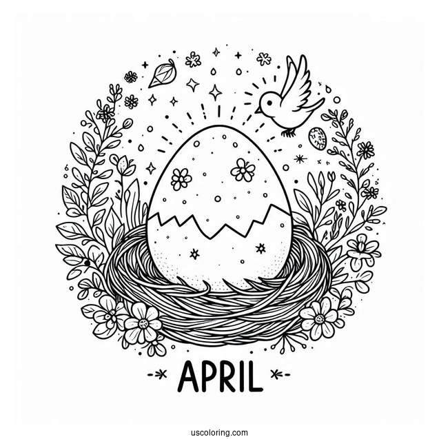 April Coloring Page Brings New Beginnings Around A Hatching Egg