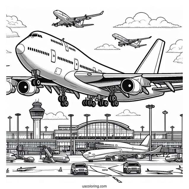 Boeing 747 Plane At Airport To Color