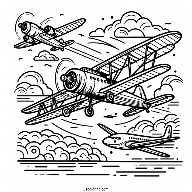 Three Plans Flying Together Coloring Picture
