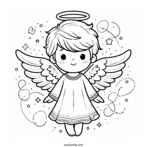 Heavenly Angel Boy With Halo To Color