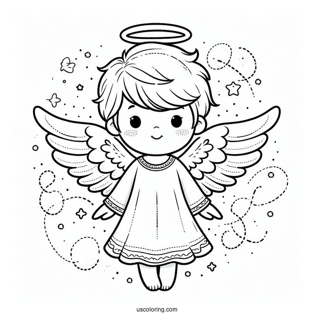 Heavenly Angel Boy With Halo To Color
