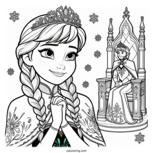 Queen Anna In Coronation With Olaf Coloring Page
