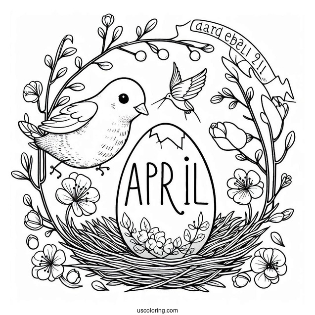 April Coloring Page Brings New Beginnings Around A Hatching Egg