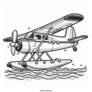 Sea Plane Floating On Water Coloring Page