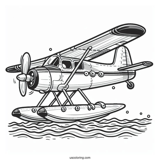 Sea Plane Floating On Water Coloring Page