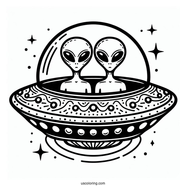 Easy Outline Of Two Aliens In UFO To Color