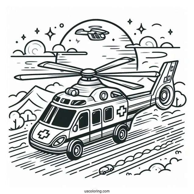 Air Ambulance Coloring Page In The Air