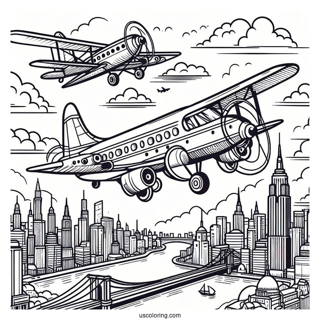 Three Plans Flying Together Coloring Picture