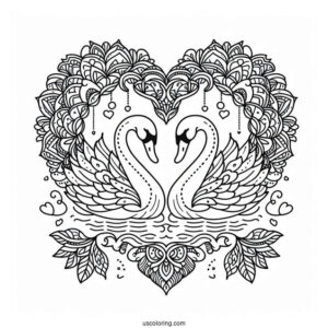 Swans Forming A Love Heart Animal Mandala Coloring Page