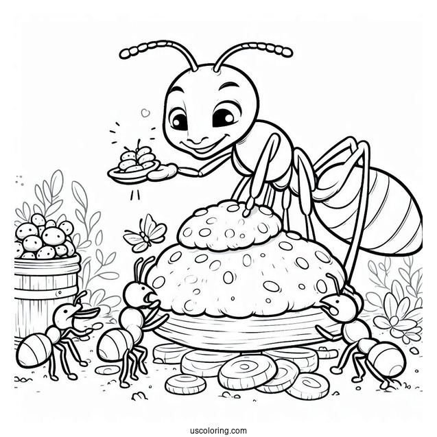 Ant Coloring Page Gathering Food