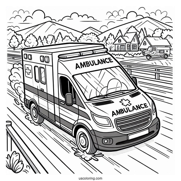 Front View Of Ambulance Coloring Page Speeding On The Road