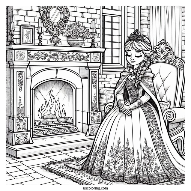 Queen Anna In Front Of Fireplace
