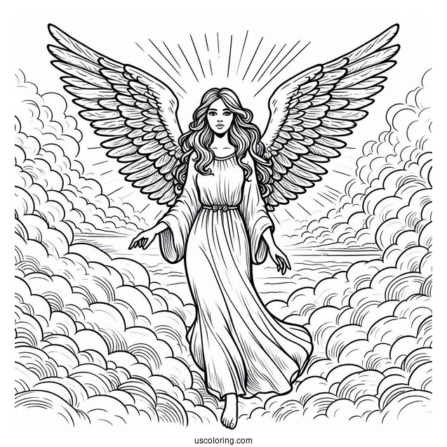 Eternal Angel In Heaven Coloring Page