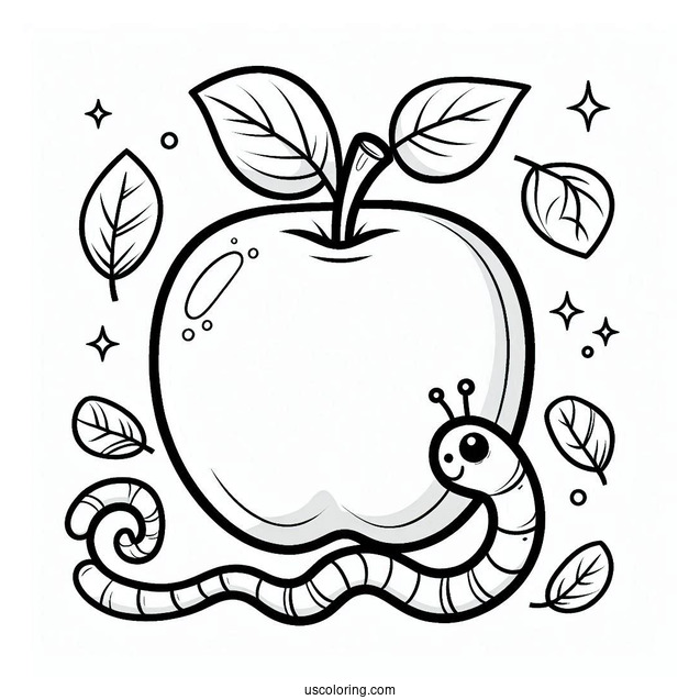 Easy Outline Of Apple With Worm For Preschoolers