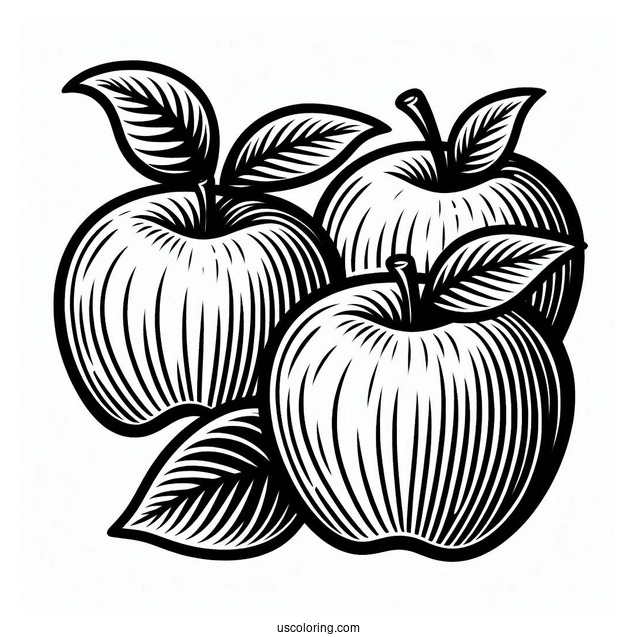 Three Apple Outline Template And Coloring