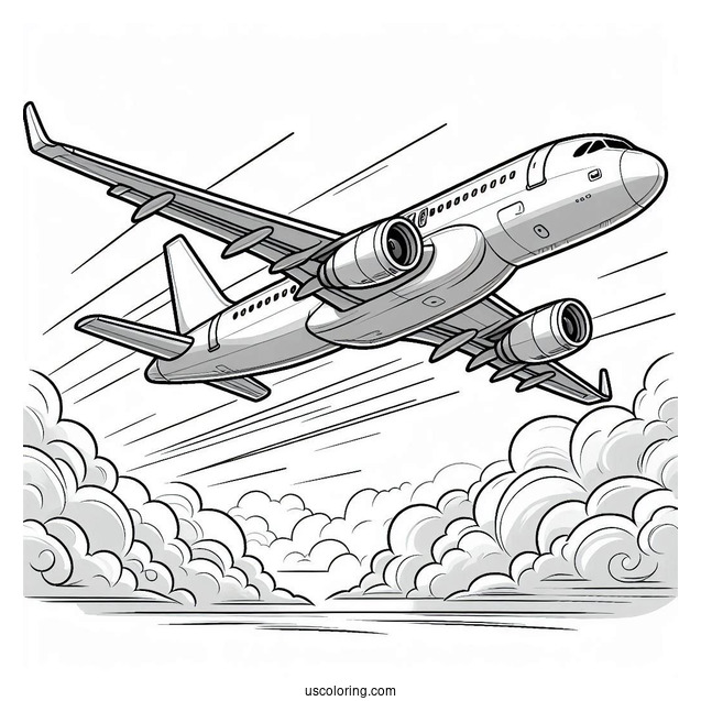 Airbus A320 Flying In The Sky Coloring Page