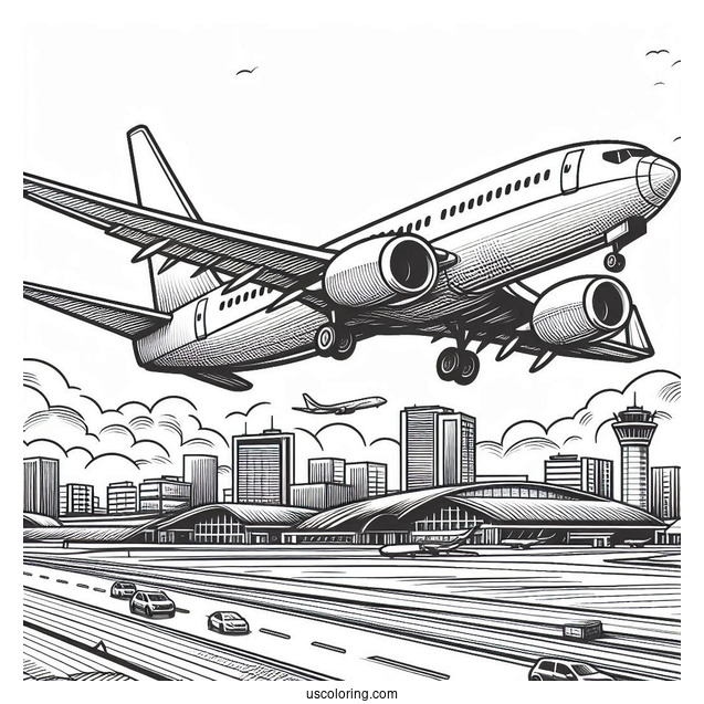 Airplane Taking Off From Airport Coloring Sheet