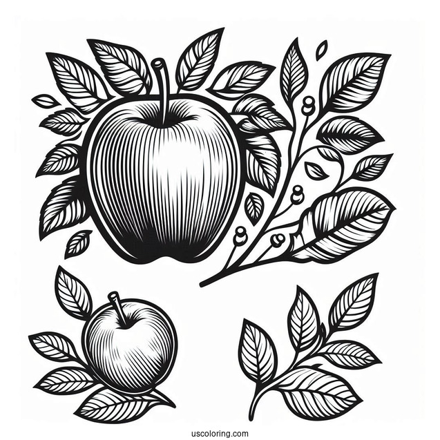 Stencil Of An Apple And Coloring Sheet