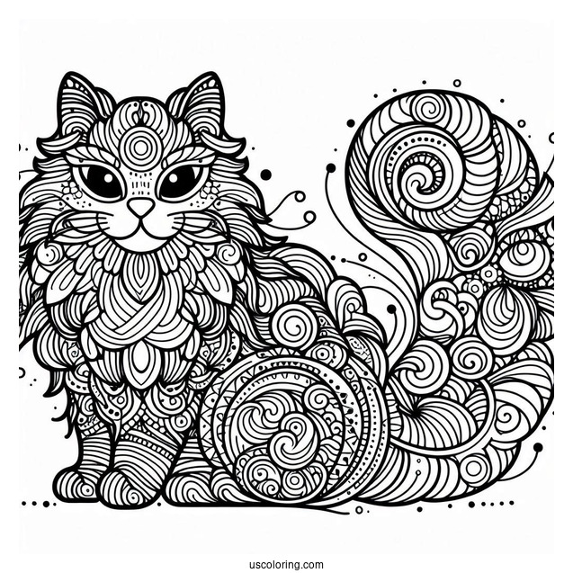 Detailed Furry Cat Abstract Coloring Page