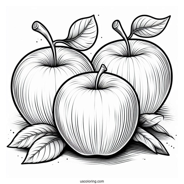 Three Apple Outline Template And Coloring