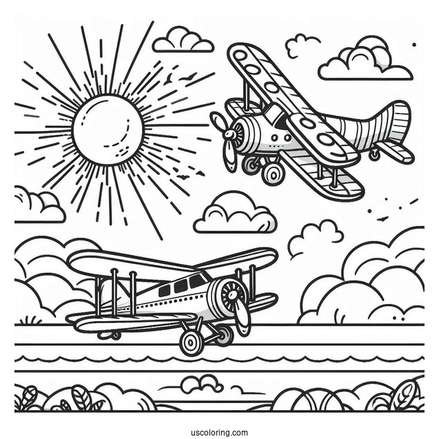 Three Plans Flying Together Coloring Picture