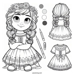 Cute Anna In Summer Clothes Coloring Page For Kids