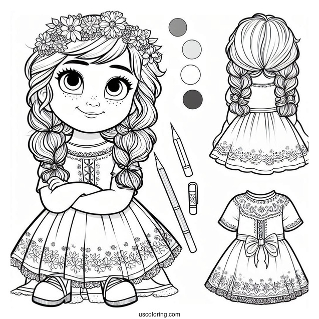 Cute Anna In Summer Clothes Coloring Page For Kids