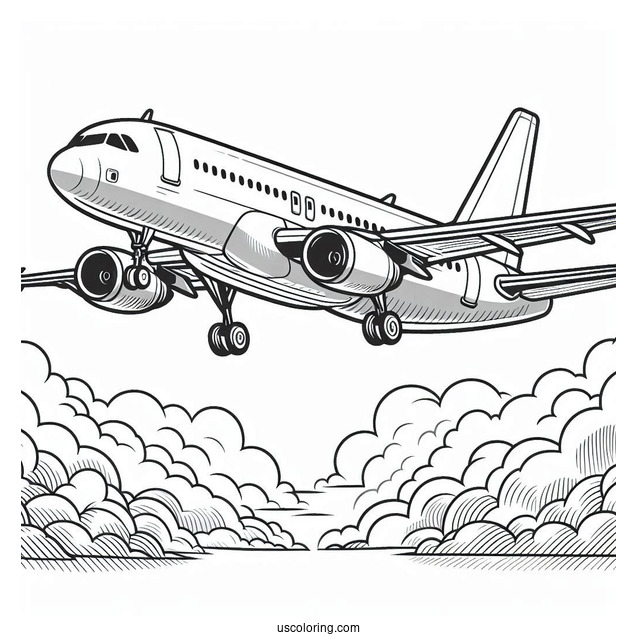 Airbus A320 Flying In The Sky Coloring Page
