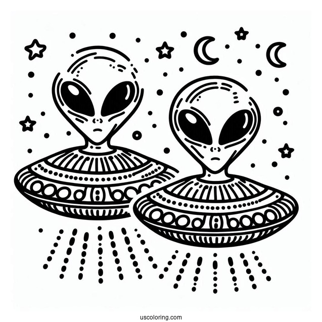 Easy Outline Of Two Aliens In UFO To Color