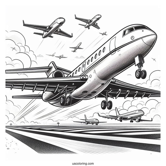 Private Jet Taking Off From Runway Coloring Page