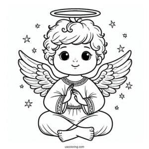 Heavenly Angel Boy With Halo To Color