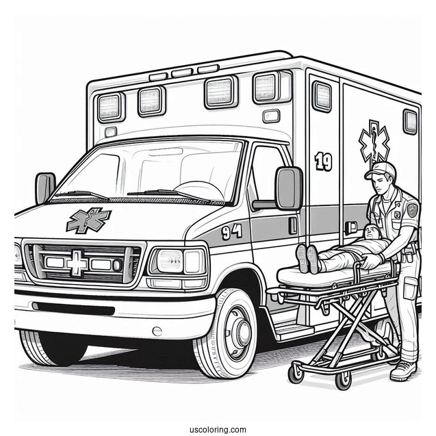 Paramedics Putting Patient In An Ambulance Coloring Page