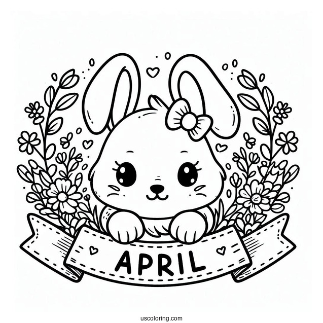 Easy Bunny With An April Coloring Page Banner For Preschoolers