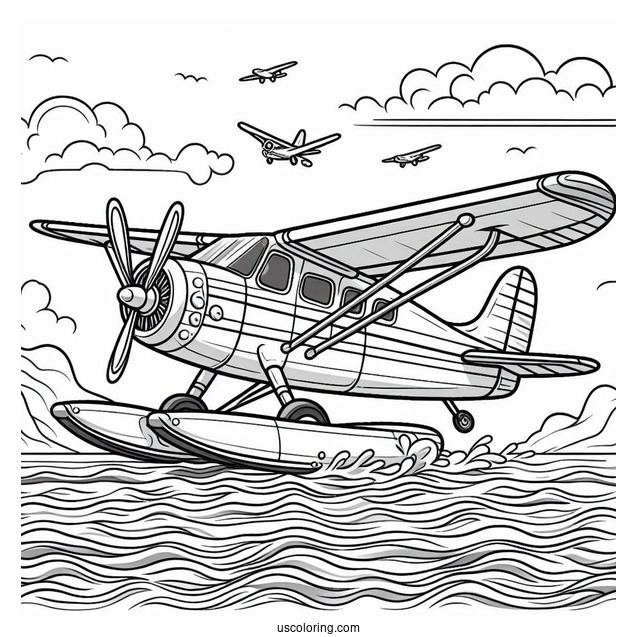 Sea Plane Floating On Water Coloring Page
