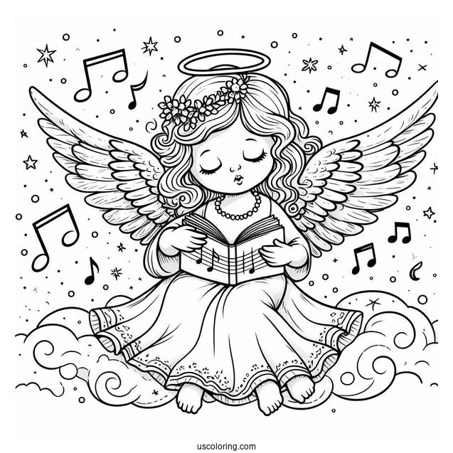 Coloring Page Of Angel Playing Music