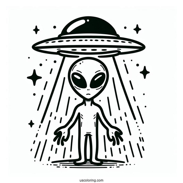 Simple Outline Of Grey Alien With UFO