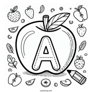 Letter A Apple Tracing Worksheet To Color