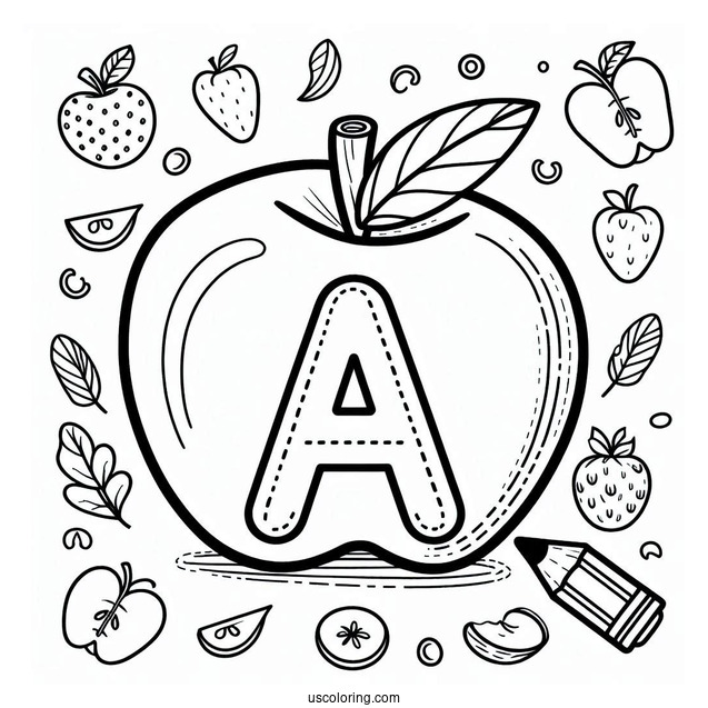 Letter A Apple Tracing Worksheet To Color