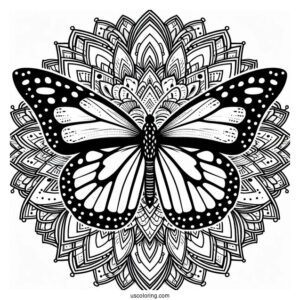 Monarch Butterfly Inside An Animal Mandala Coloring Page