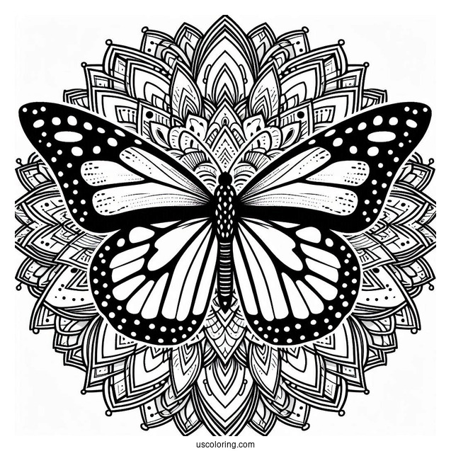 Monarch Butterfly Inside An Animal Mandala Coloring Page