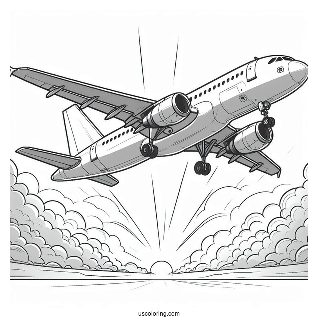 Airbus A320 Flying In The Sky Coloring Page
