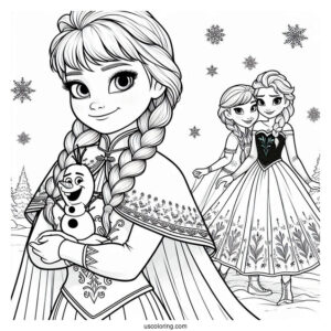 Frozen Anna And Elsa In Winter Coloring Sheet