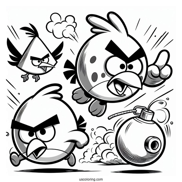 Angry Birds Red, Chuck, And Bomb In The Air