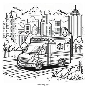 Simple Ambulance Coloring Page Driving On The Street