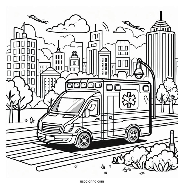 Simple Ambulance Coloring Page Driving On The Street