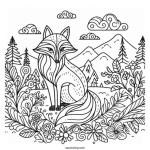 Fox In Nature Abstract Coloring Page For Kids