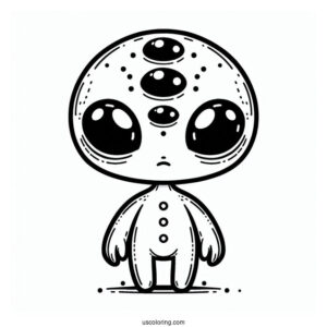 Cute Alien Coloring Page With Five Eyes For Kids