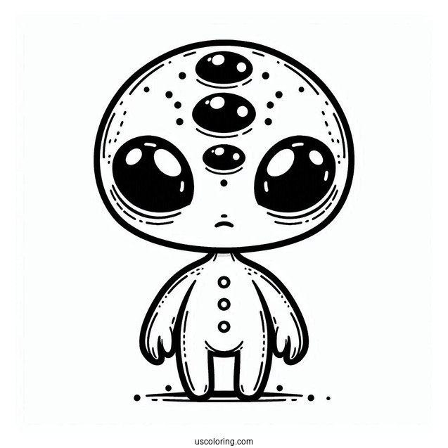 Cute Alien Coloring Page With Five Eyes For Kids
